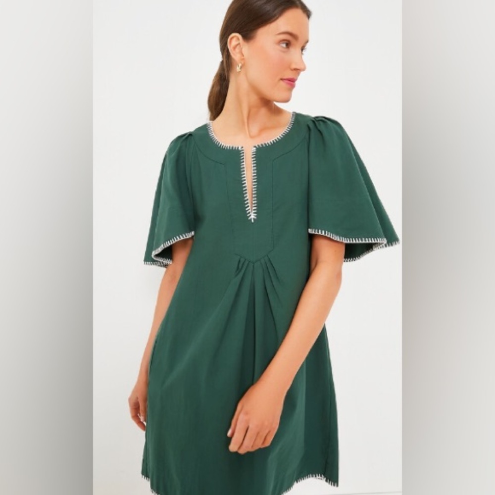 Pomander Place Emerald Flutter Sleeve Mini Dress
